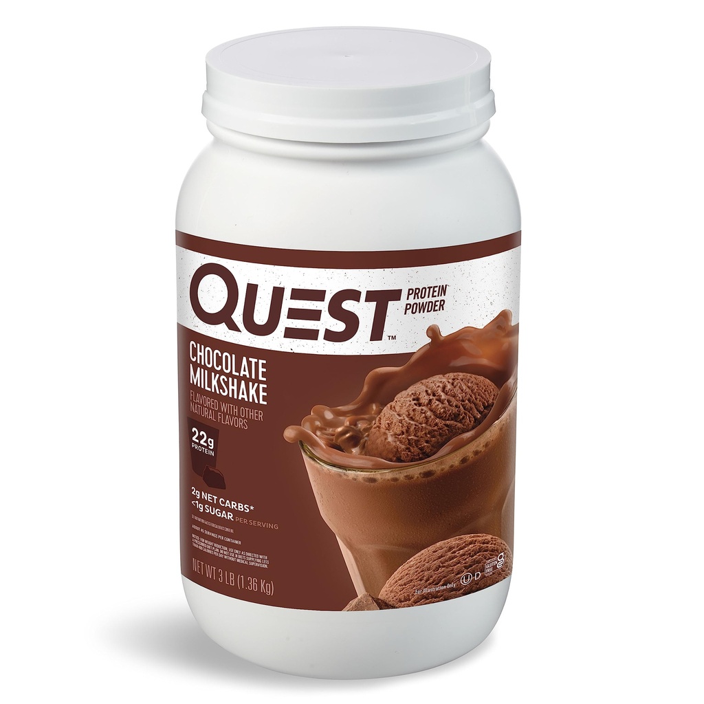 Quest Nutrition Chocolate Milkshake Protein Powder, 22g Protein, 1g Sugar, Low Carb, Gluteeniton, 3 punta, 43 Tarjoilut