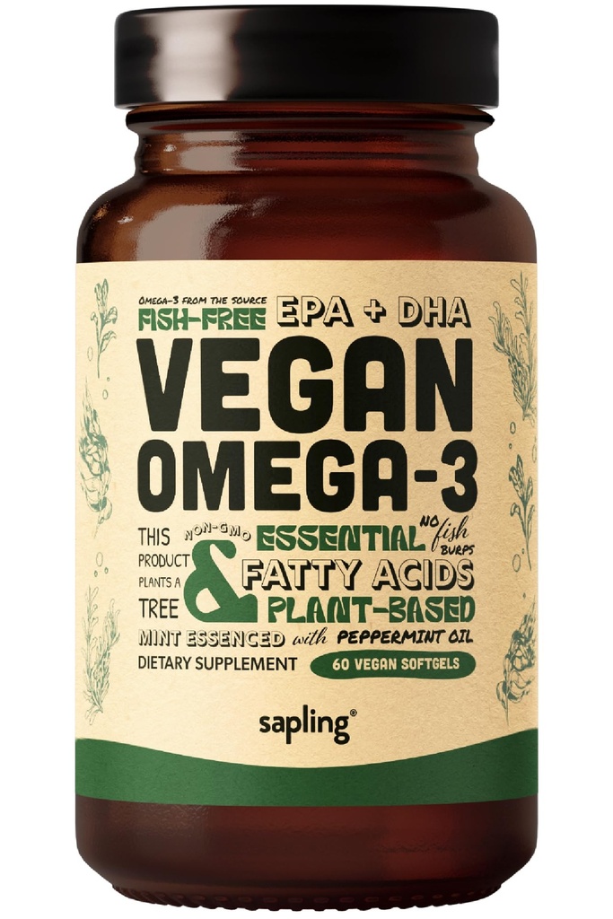 Vegan Omega 3 Supplement - Plant Based DHA & EPA Fatty Acids - Carrageenan Free, Alternativ till fiskolja, Stöder Hjärta, Hjärna, Gemensam Hälsa - Hållbart Källa Alger - 60 Softgels