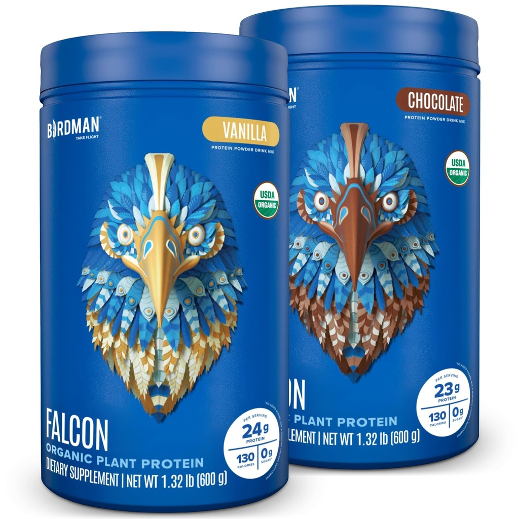 BIRDMAN Falcon Vegan Protein Powder Organic, Stevia & Sugar Free, Plant Based, Low Carb, Dairy Free, Keto, Non Whey, Probiootti, Pea Protein 
