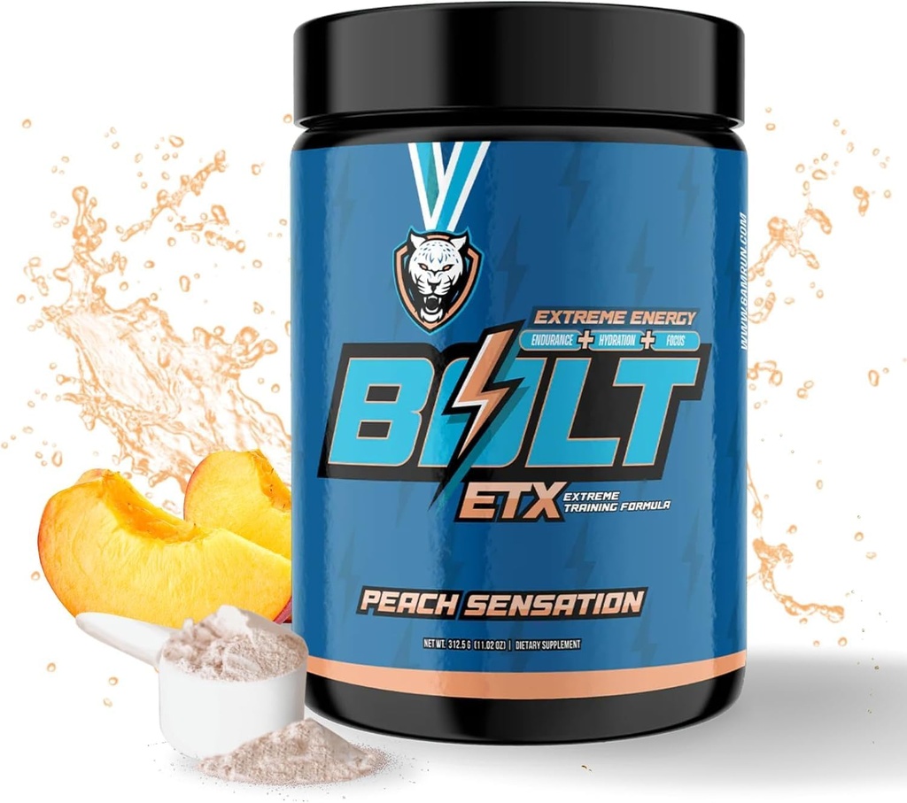 6AM Run Bolt - Pre Workout Powder för omedelbar energiökning för Cardio och Focus - Inga Jitters, High Energy Conditioning Formel - All Natural, Keto, Vegan (Peach Sensation)