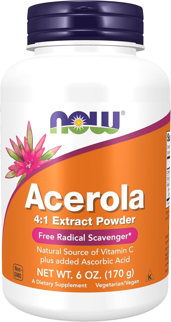 NYT elintarvikkeiden lisäravinteet, Acerola 4:1 uutejauhe, Acerola ja askorbiinihappo, vapaa radikaali haaskalintu*, 6-Ounce