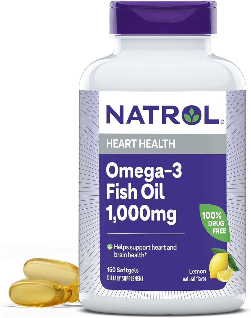 Natrol, Omega-3 Fish Oil Softgels, Heart Health Dietary Supplement, 1000 mg, 150 greve