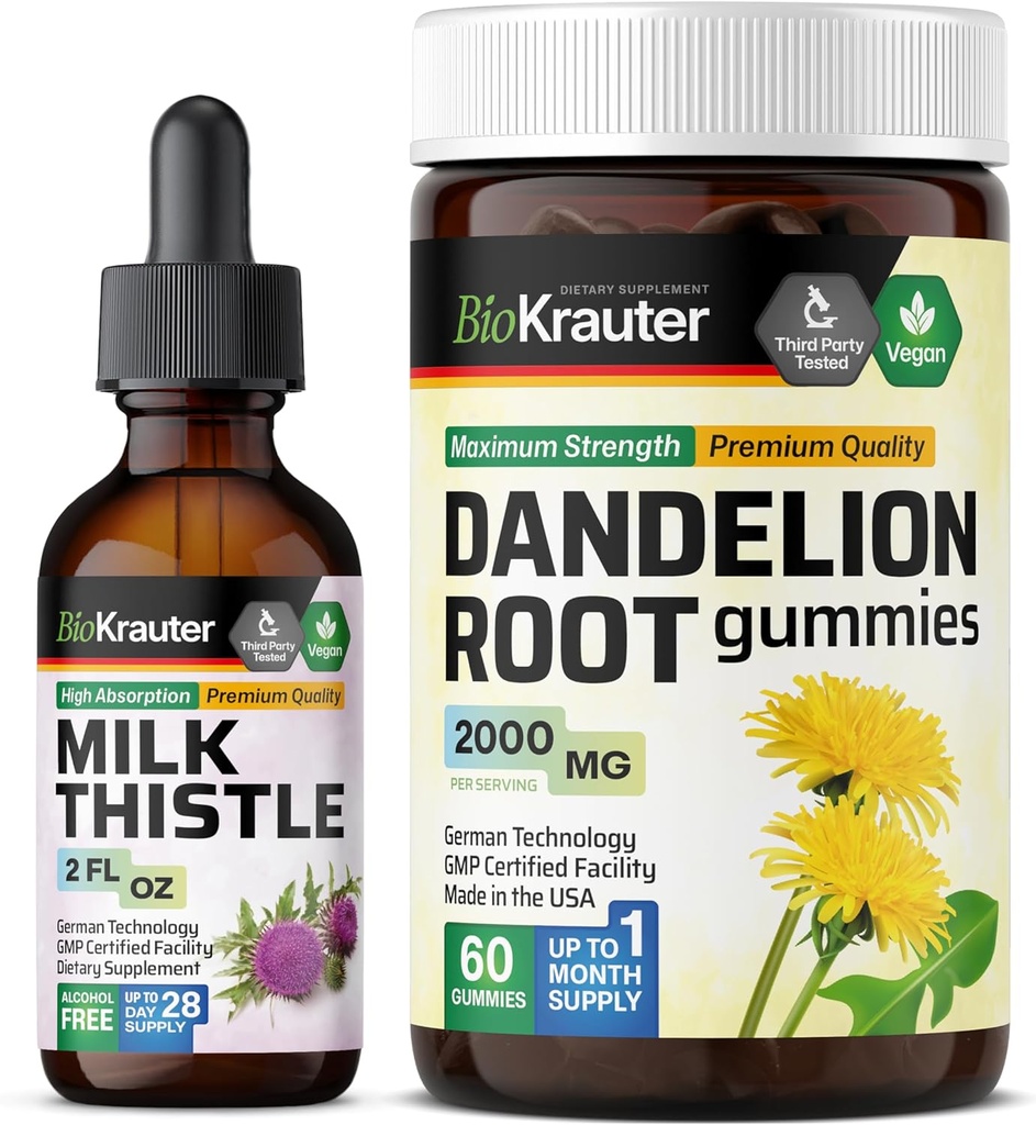 BIO KRAUTER Milk Thistle Tincture 2 Fl. Oz. & Voikukka 60 Gummy
