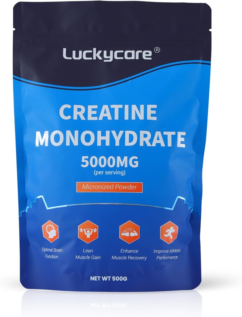 Luckycare Creatiini Monohydraatti - 5000 mg Pure Micronized Creatiini - Creatiini Powder Support for Strength & Performance - 100 tarjoilua, 500G