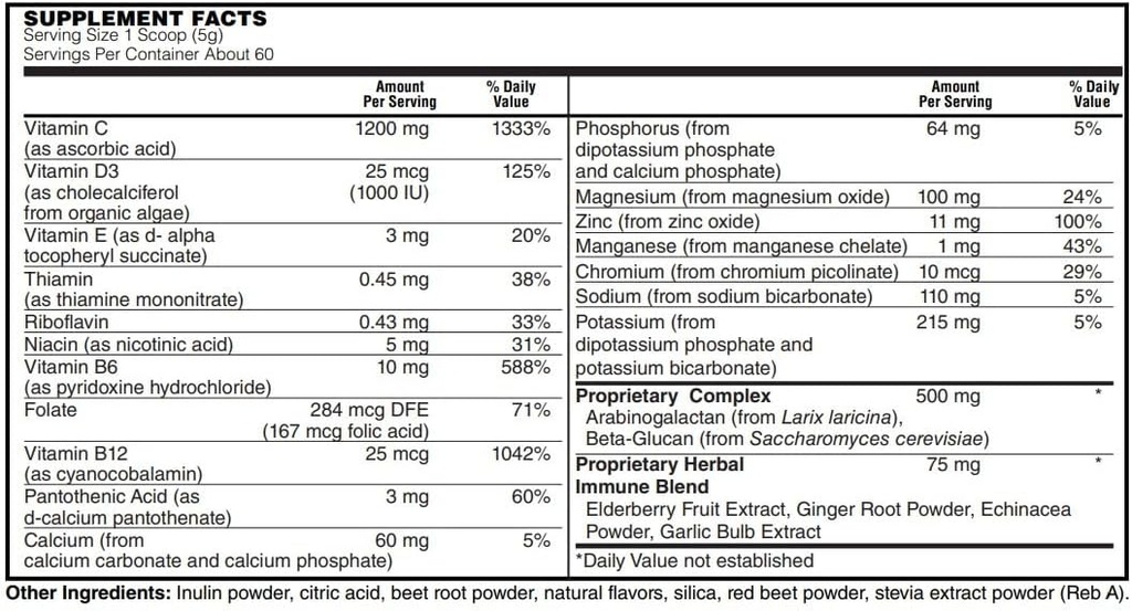 BariatricPal Immunolyte Fizz 1200 mg C-vitamiini Plus D3, Sinkki & Elderberry - Immuunituki & Electrolyte Recovery! - Marja