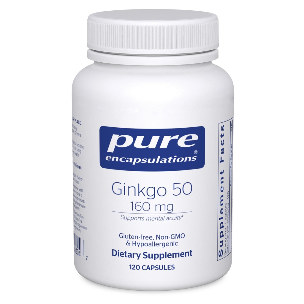 Ginkgo 50 160 mg Ginkgo Biloba täydentää Happea, verenkiertoa ja lieviä muistiongelmia, jotka liittyvät ikääntymiseen* . 120 kapselia