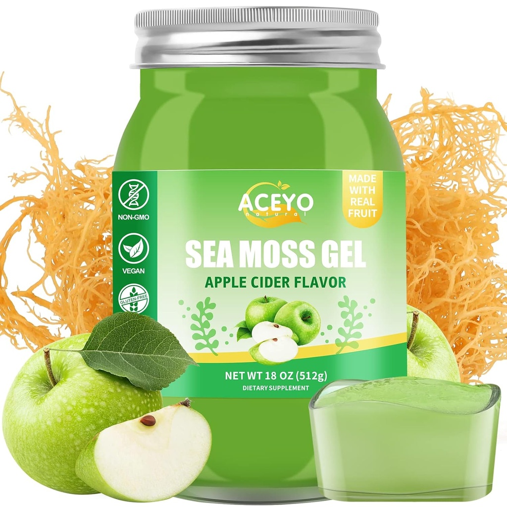 Irländska Sea Moss Gel Organic Raw Vegan Apple Flavor 102 Vitaminer och Minerals Wild Harvested Non-GMO Immune Defense Booster Thyroid Digestive Support