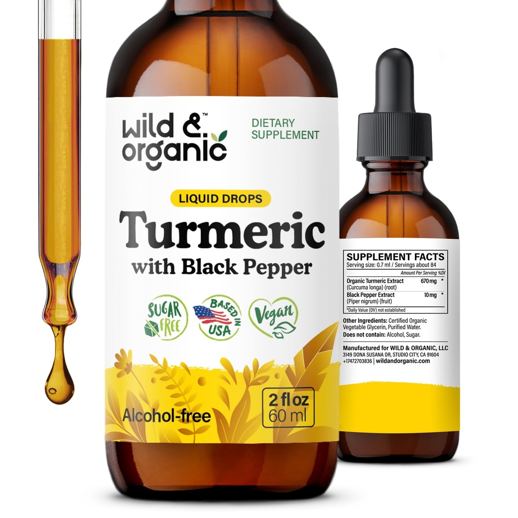 Luonnonvarainen ja orgaaninen Turmeerinen täydennysosa Liquid - Joint Support - Turmeeric Curcumin with Black Pepper Extract - Curcumin Root Drops - Vegan, Sokeri & Alkoholiton Tincture - 2 fl oz