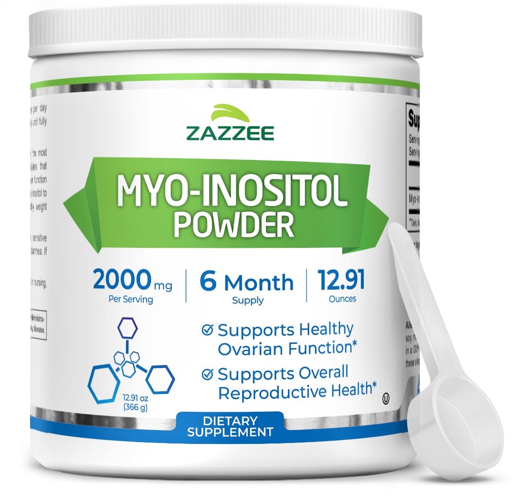 Zazzee Myo-Inositol Powder, 6 kuukauden tarjonta, 183 tarjoilua, 2000 mg per tarjoilu, ilmainen Scoop tarkka annostus, 12.91 Ounces, 100% puhdas, kaikki luonnolliset hedelmällisyys- ja lisääntymistuki, Vegan, ei-GMO