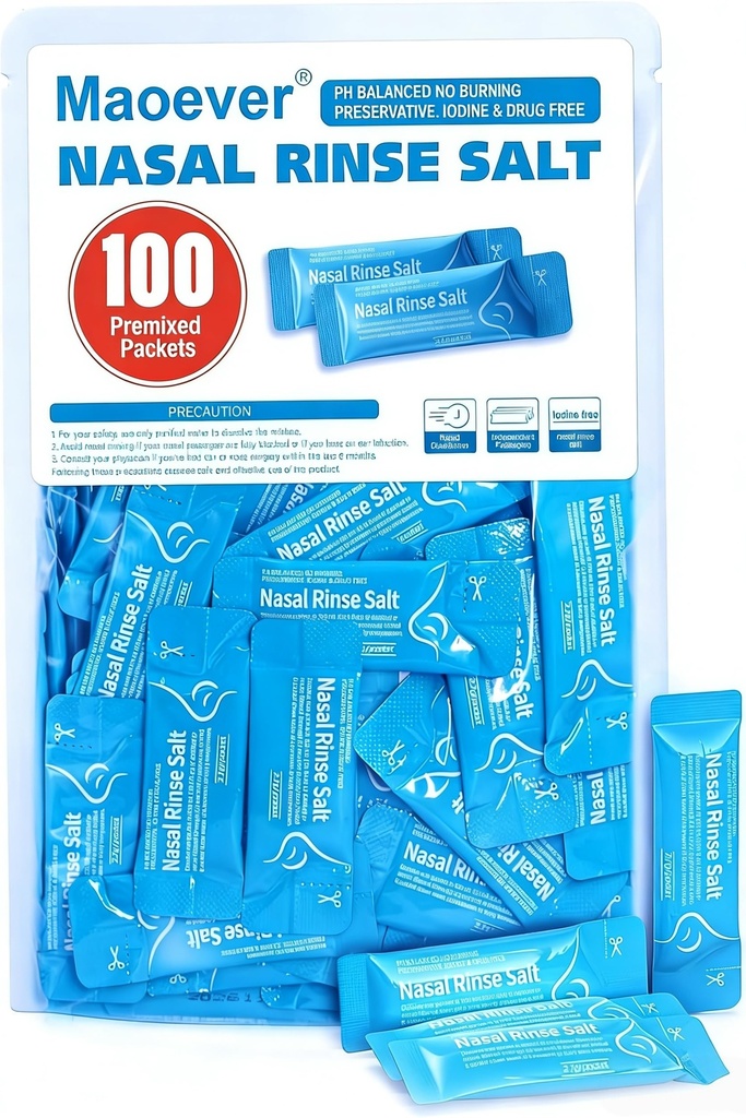 Neti Pot Salt Packets - 100 Yksittäin pakattua suolapakkausta nenänpesuun...