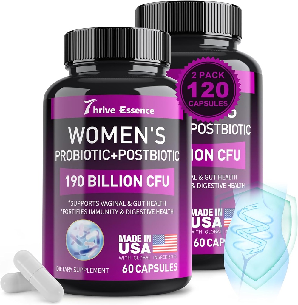 Probiotika för kvinnor 190 miljarder CFU - 10 stammar och postbiotika för Wowen- Immune, Digestive, Gut, Vaginal & Urinary Health, PH Balance- Stöder Occasional Constipation, Gas & Bloating, 120 kapsel