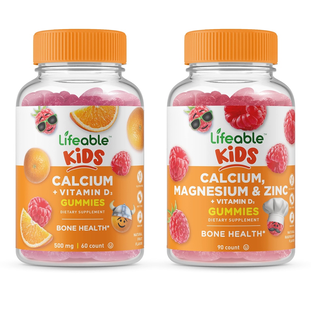 Elinkelpoinen kalsium D-vitamiinin kanssa Lapset + Kalsium Magnesiumia ja sinkkiä lapset, Gummies Bundle - Suuri makupala, vitamiini täydentää, gluteeniton, GMO-vapaa, purukumi