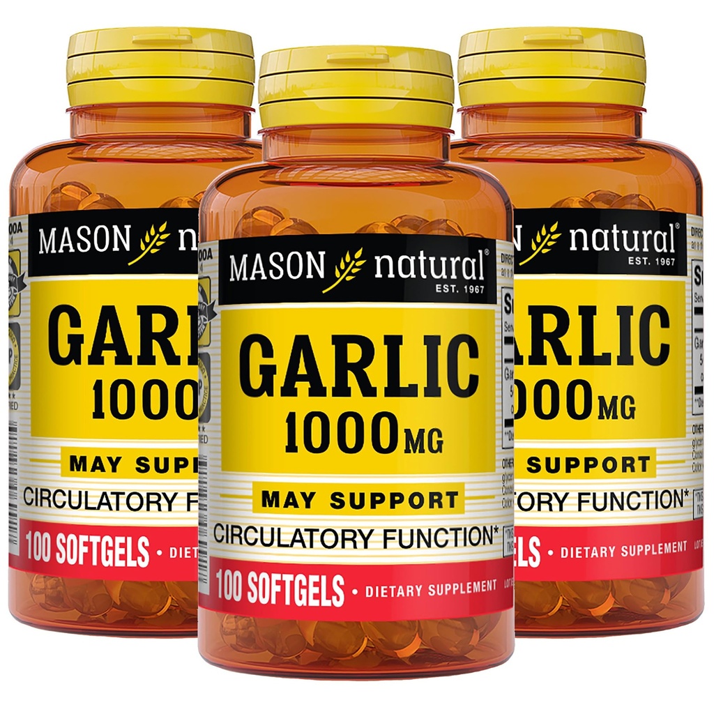 MASON NATURAL Valkosipuliöljy 1000 mg, 300,Day Supply Softgels, tukee normaalia verenkiertoa toiminto, 3 pakkaus