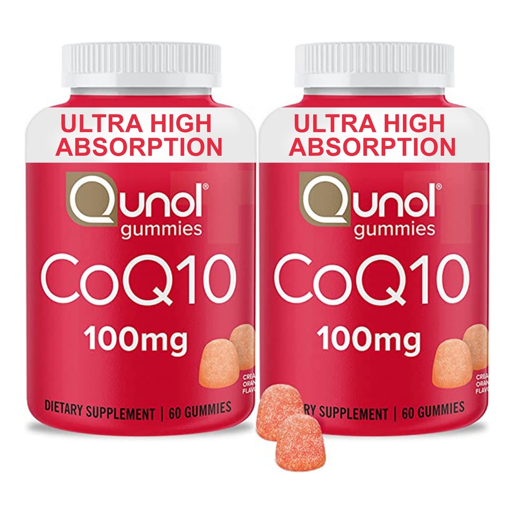 Qunol CoQ10 Gummies, CoQ10 100mg, Delicious Gummy Supplements, hjälper till att stödja hjärthälsa, Vegan, Gluten Free, Ultra High Absorption, 2 Month Supply (60 Count, Pack of 2)