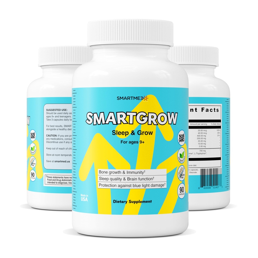 SMARTGROW 5-i-1 Främja starka ben Eye & Health Calcium, vitamin D3, Aminosyror - Sömnhjälp, immunstöd, hjärn- och ögonhälsa - 90 kapslar