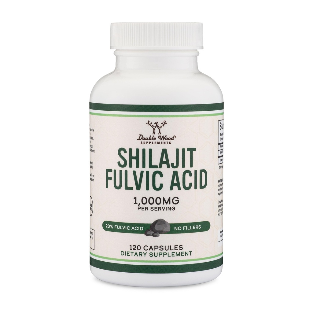 Shilajit Pure Himalayan kapselit (20% Fulvic Acid Supplement) 1 000 mg aitoa shilajiittiuutetta per tarjoilu, 120 Count (High in Trace Minerals, No Fillers) by Double Wood