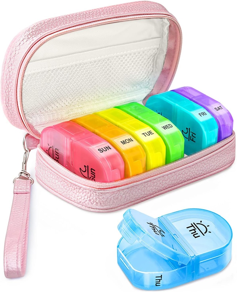 Söpö pilleri Organizer 2 Kertaa päivässä, PU Nahka pilleri tapauksessa naisille, Kannettava viikoittain pilleri laatikko laukku säilytyspussiin vitamiinit, lääkkeet, kala öljyt, lisäravinteet (vaaleanpunainen)