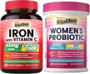 Iron Supplement, 65 mg Carbonyl Iron 250 mg C-vitamiini + Vitalibre Naisten Probiootit 100 miljardia PMY, 15 kanta, w/prebiootti, karpalo, B6-vitamiini ja VC