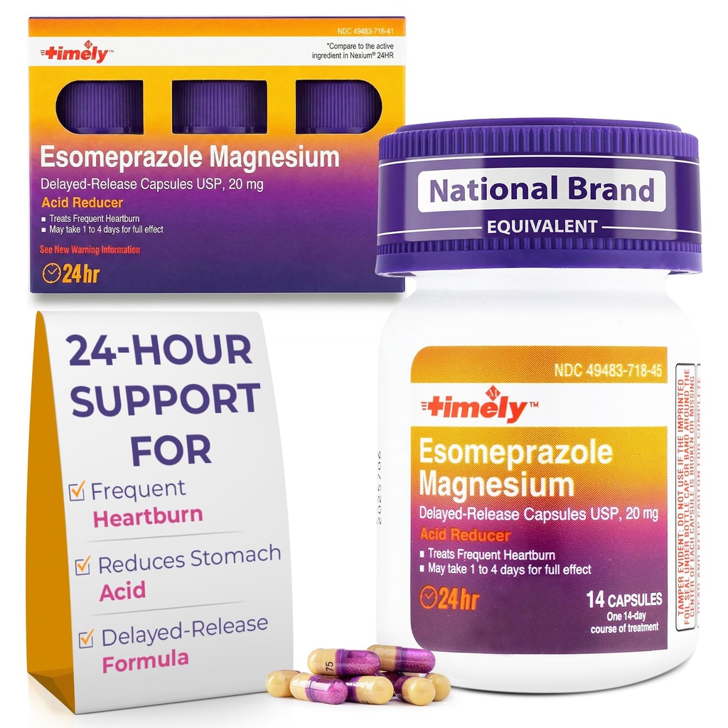 Tidiga Esomeprazole Magnesium 20mg Antacid Pills - magsyra Reducer, Frequent Heartburn Relief & Acid Reflux Medicine - 24 timmars Esomeprazole Delayed Release Capsules - 42 Count