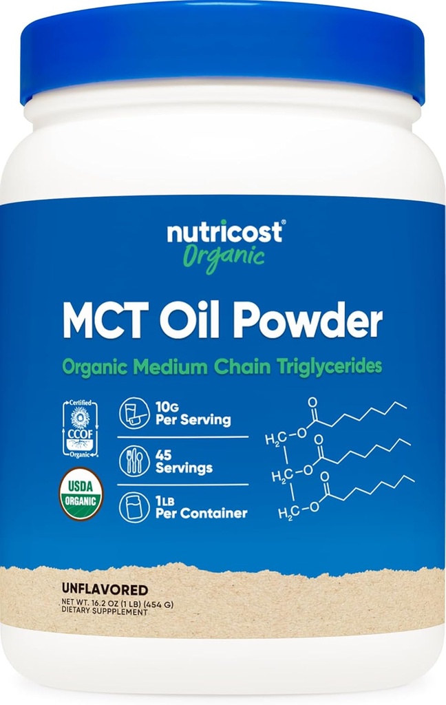Nutricost Organic MCT Oil Powder 1 LB - Certified USDA Organic, Great Keto, Ketoosi ja Ketogeeniset diets - Zero Net Carbs (Medium Chain Triglyseride)