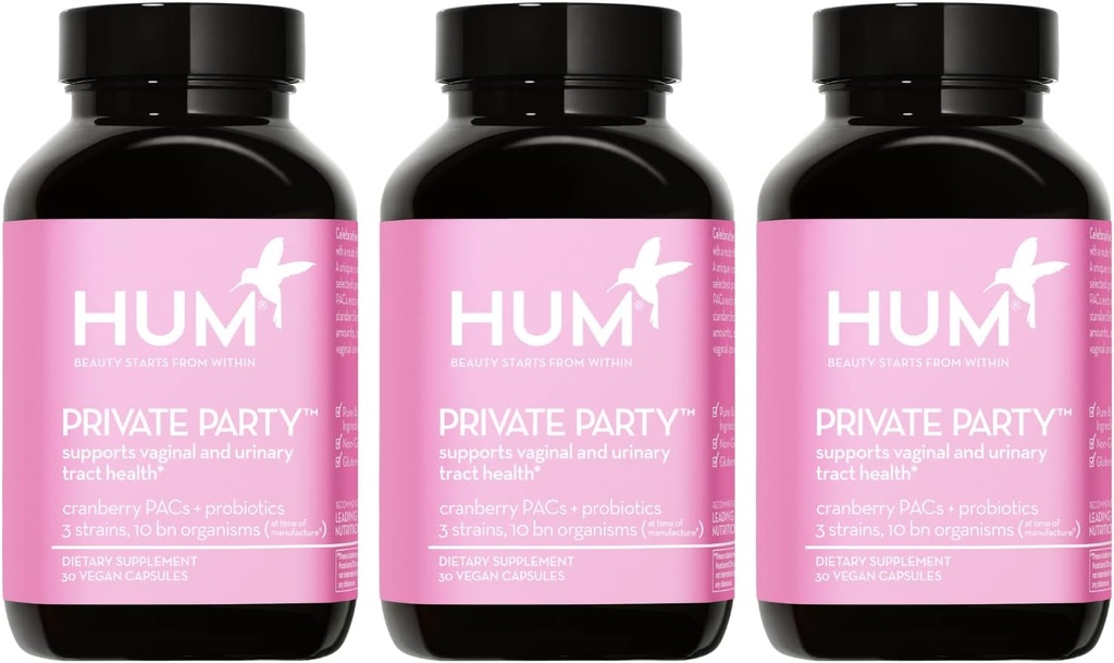 HUM Private Party Vaginal Probiootit naisille, pH Balance ja virtsatie tuki emätin Probiootti täydentää karpalo & Lactobacillus Blend, naisten terveys karpalo pillereitä, 90 kapselia