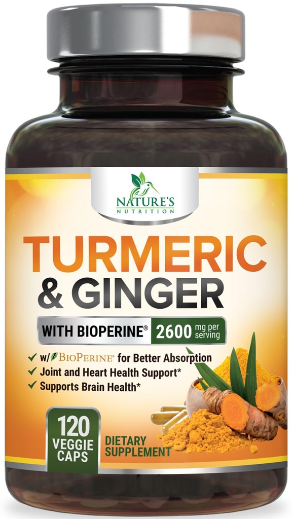 Kurkuma Curcumin Supplement 2600mg - kanssa Organic Inkivääri & Turmeric, BioPerine Black Pepper Extract 95% Curcuminoidit - Advanced Imeytyminen Yhteinen & Antioksidantti Extra Strength Tuki - 120 kapselia