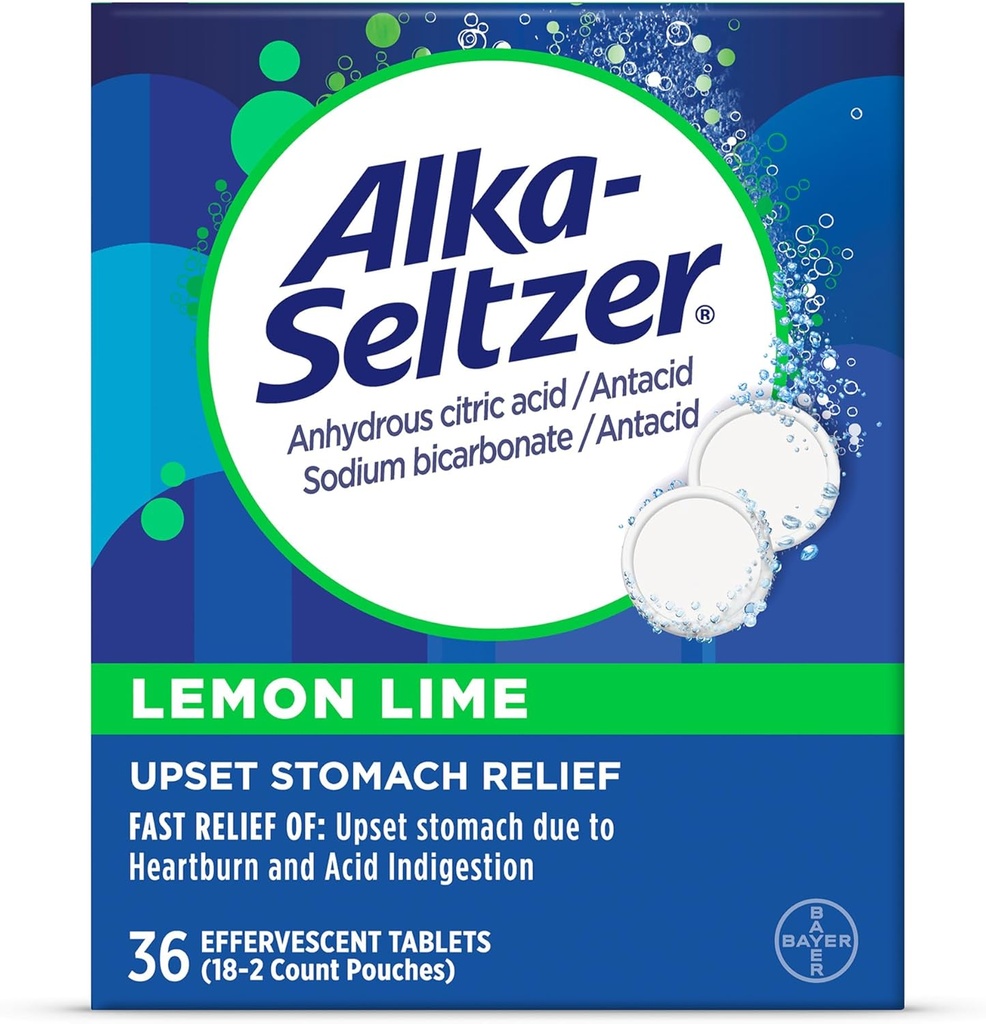 Alka- Seltzer Lemon Lime Heartburn Relief -tabletit, nopeasti happoa ruuansulatusta helpottavat tabletit, antasidit ja sitruunan lime Flavor 36 Ct