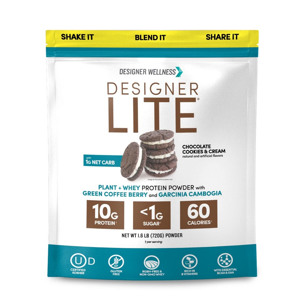 Designer Wellness, Designer Lite, Low Calorie Natural Protein, Prebioottikuitu, Key Vitamiines & Minerals, Chocolate Cookies & Cream, 25,6 Ounces