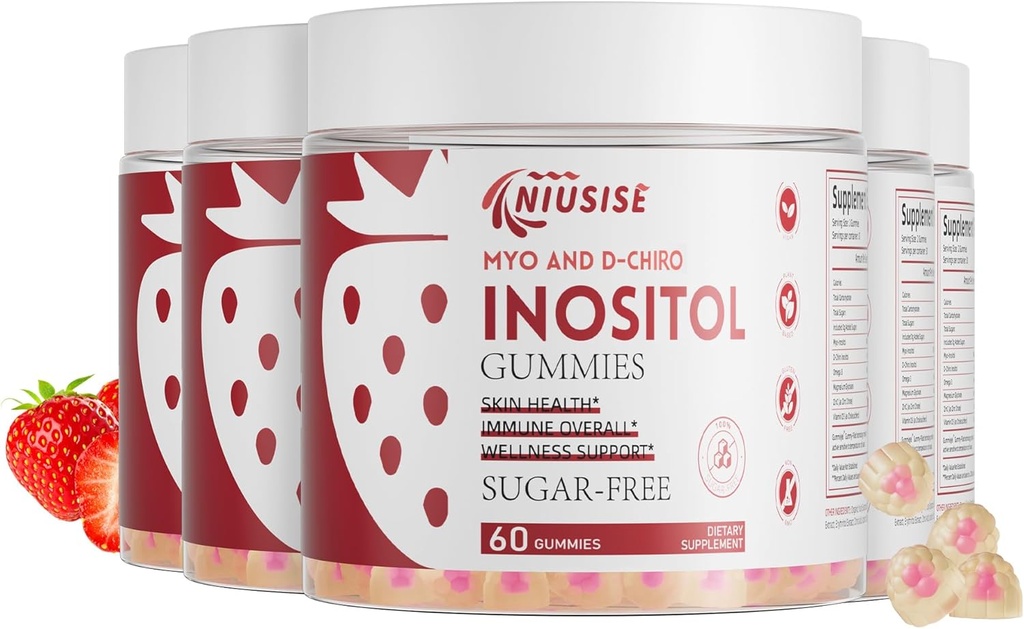Inositol Gummies, Inositoli täydennysosa Myo-Inositoli & D-Chiro Inositoli + D3-vitamiini Ihanteellinen 40:1 suhde, magnesium Glycinate 400 mg, tukee Säännöllinen sykli naisille, Vegaani, 5 pakkaus