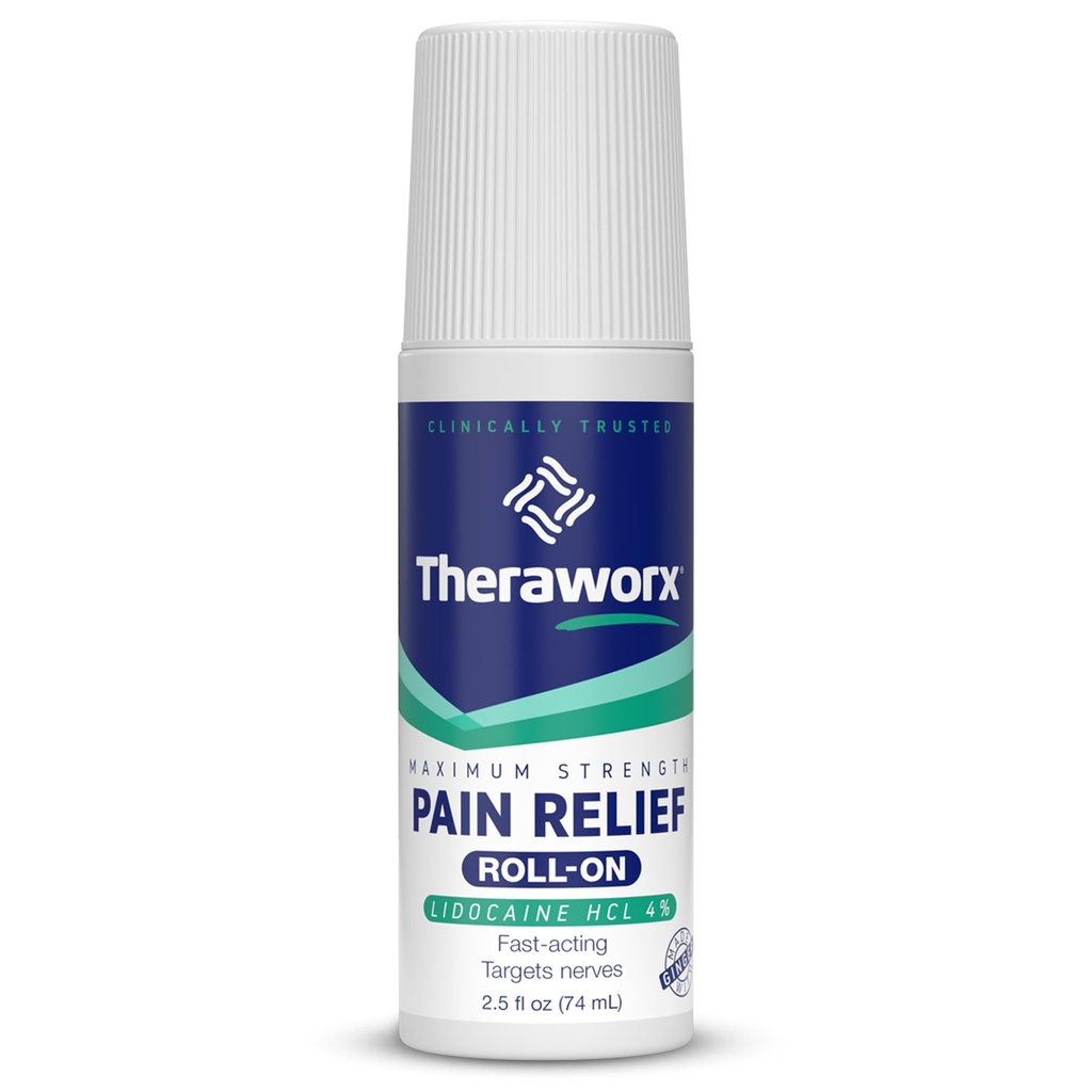 Theraworx maximal styrka smärtlindring Roll-On med Lidocaine, Fast-Acting - 2.5 Oz - 1 greve