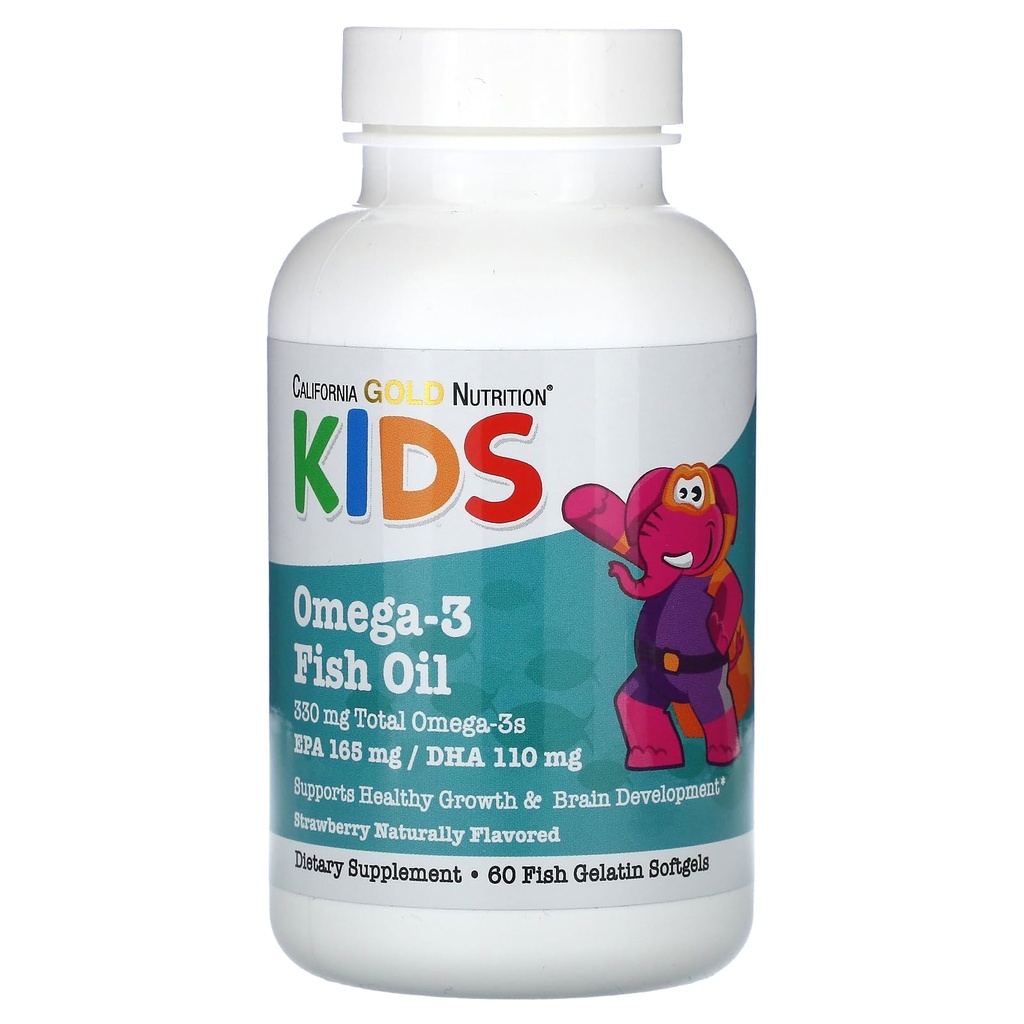 Kalifornien Gold Nutrition Kids Omega-3 Fiskolja, naturlig jordgubb, 60 Fish Gelatin Softgels