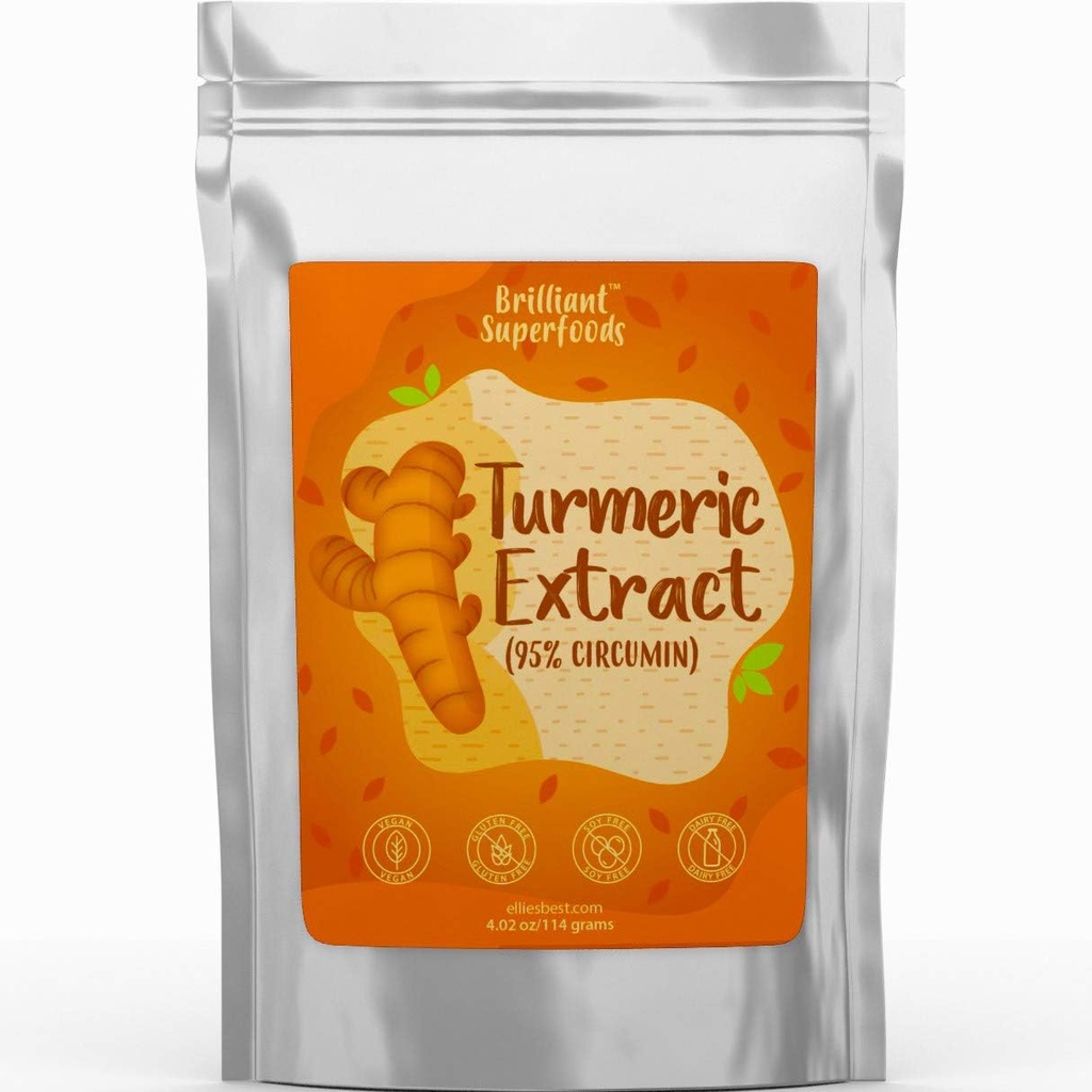 Ellies bästa gurkmeja 95% Curcumin Extract Pure Superfood Powder - Stor 4,02 oz - En naturlig matfärgning och Super Antioxidant - Non-GMO Additive Free