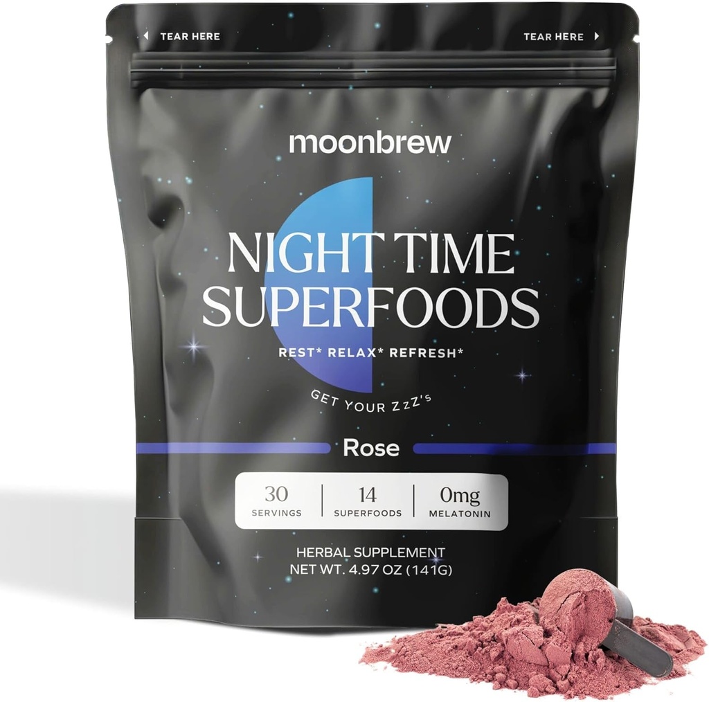 MoonBrew Magnesium Sleep Tea: Luonnollinen melatoniini-ilmainen uniapuaine 14 Superruokaa magnesium Glycinate & Adaptogens Keto, koko30 & Vegan Nauti kuuma tai kylmä - 30 tarjoilua