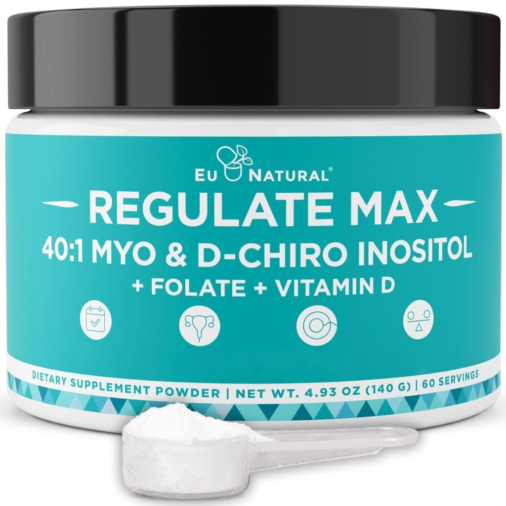 Säädä MAX Myo-Inositol & D-Chiro Inositol täydennysosa Powder for Women with Vitamiini D & Folate PCOS Nutritional Support, Hormonitasapaino & hedelmällisyys tuki, maku 60 tarjoilua
