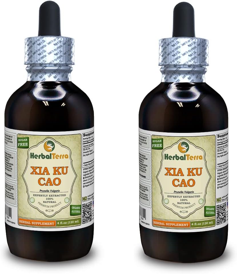 Xia Ku Cao, Prunella (Prunella Vulgaris) Tincture, Luomu kuivattu Spike Powder Liquid Extract (Brand Name: HerbalTerra, Proudly Made in USA) 2x4 fl.oz (2x120 ml)