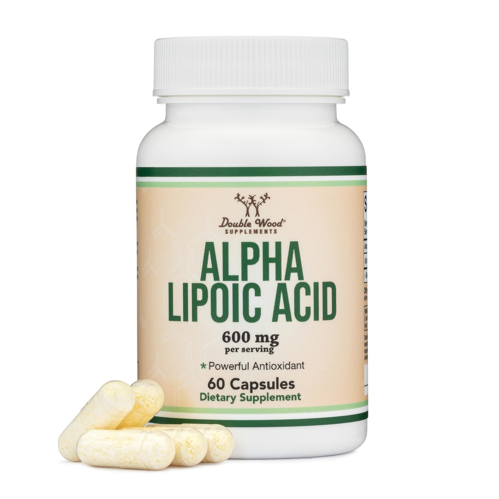 Alpha Lipoic Acid 600mg per tarjoilu, 60 kapselia (kolmannelta osapuolelta testattu, ei-GMO, gluteeniton, Vegan Safe) Voimakas antioksidantti neuropatian ja sydän- ja verisuonitautien hoitoon (ALA-täydennysosa)
