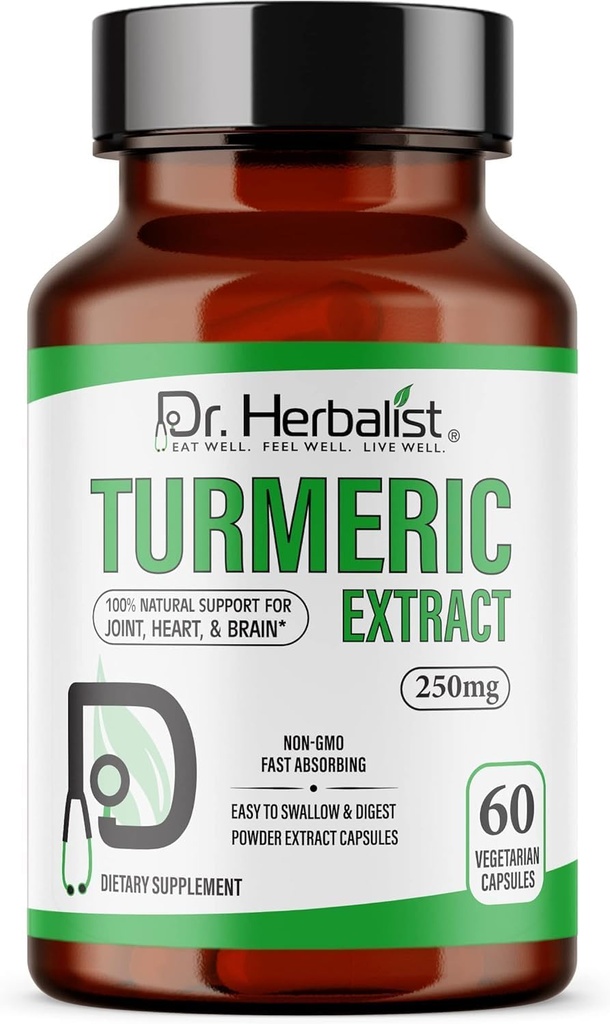 Dr. HERBALIST Turmeric Curcumin Extract 250mg ...60 Vegaanikapselit ... 10:1 uute = 2500mg raakaturmeeric... Standardoitu biosaatavilla Curcuminoidit...