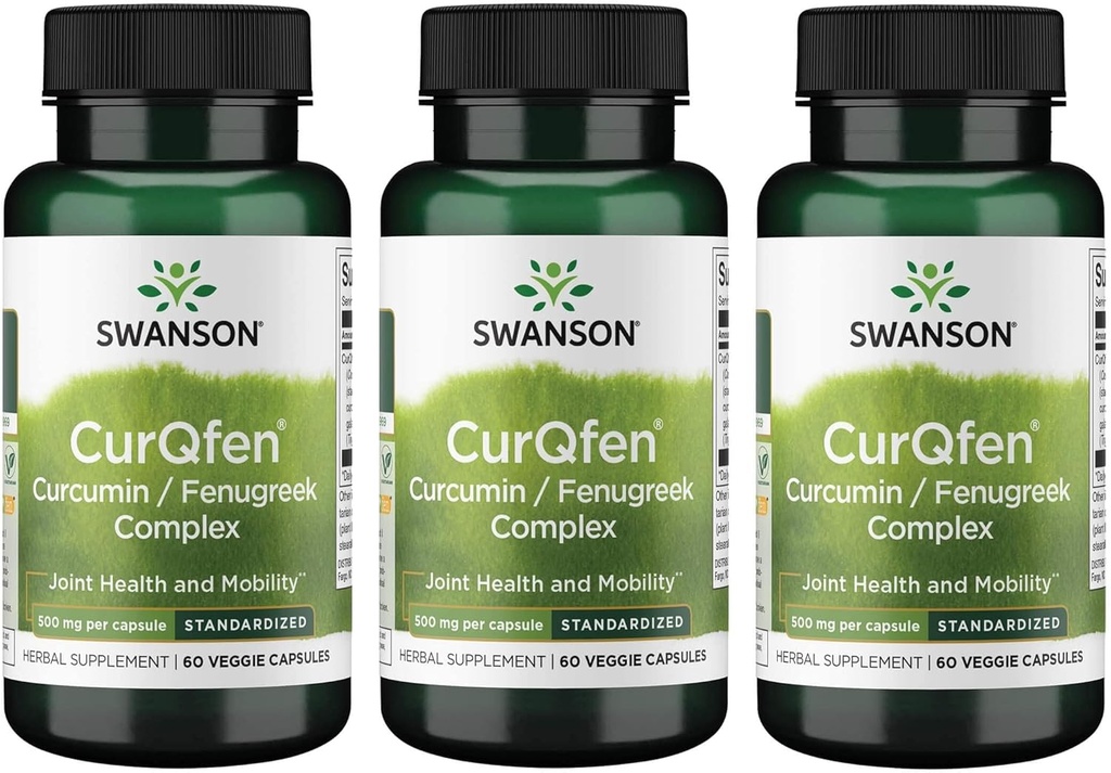 Swanson Controlled Release Curqfen Curcumin/Fenugreek Complex 60 Veg kapselia (3 pakkaus)