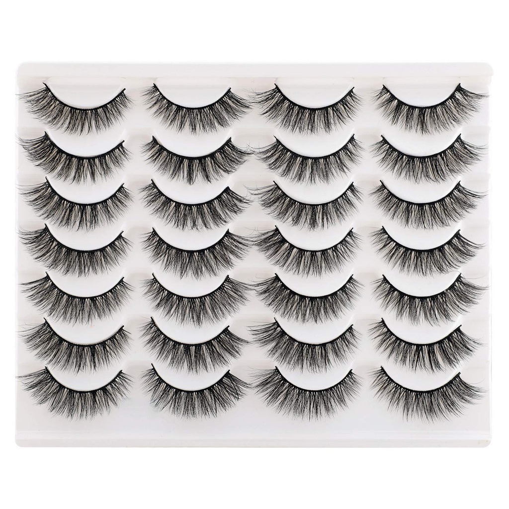 Newcally Lashes Väärät silmäripsit Kissa Silmät Wispy Natural Faux Mink Lashes 14 Pars Pack Light Tilavuus Lyhyt väärennetyt silmälasit Monipakkaus