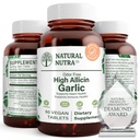 Natural Nutra High Allicin Valkosipuli täydentää, tukee immuunijärjestelmää, parantaa sydämen terveyttä, parantaa entsyymejä terveys, parempi digestio, taistelee kylmä ja flunssa, vanilja pinnoite, 500 mg, 60 Vegaanitablettia