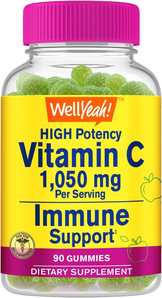WellYeah Vitamin C 1050 mg Gummies - Natural Sourced Flavors - Immune Support Dietary Supplement, Antioxidant Support - Extra Strength Vegetarian Gummy, Non-GMO, Gluten Free - 30 portioner
