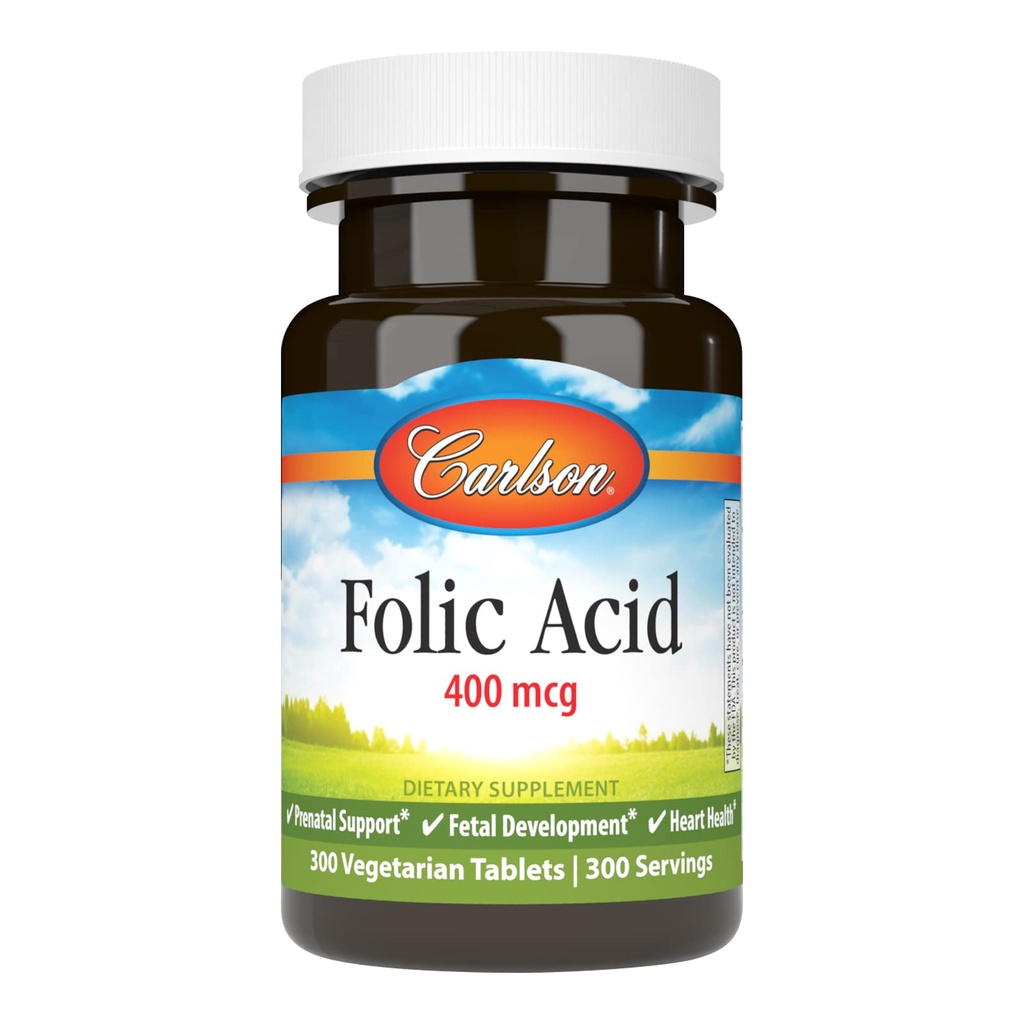 Carlson - Folic Acid, 400 mcg, Provides Important Prenatal Support, Fetal Development, 300 Tablets