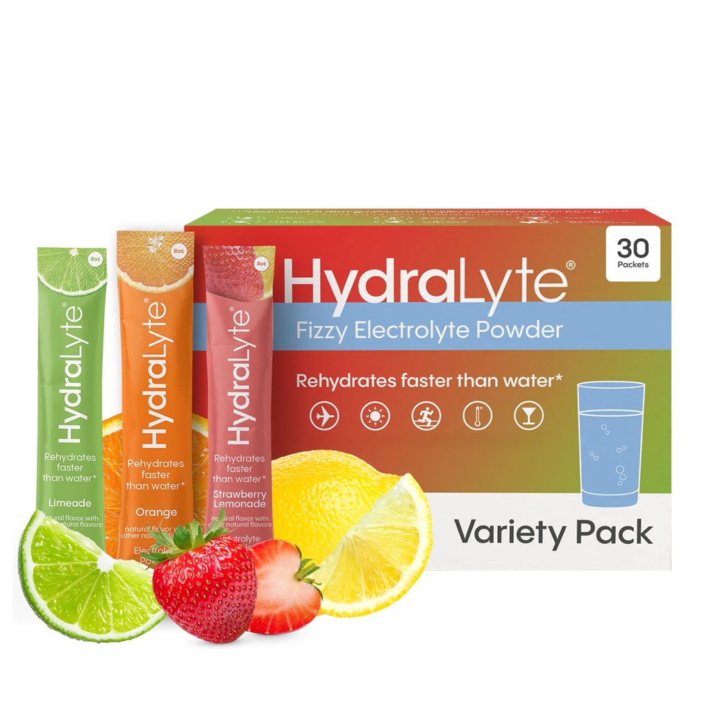 Hydralyte Low Sugar Nopea nesteytys - Kevyt sparkling Electrolyte Powder Packets, 8 oz Serve 