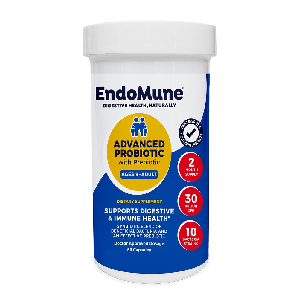 Endomune Advanced Adult Multi-Strain Probiotic Supplement med Prebiotic - 10 Stammar, 30 miljarder CFU - Läkare Formulerad (60-Räkna)