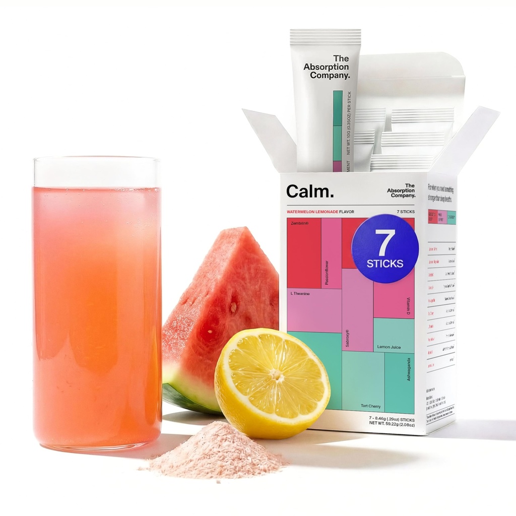 Calm Drink Mix - Rentoutumistuki magnesiumilla, Ashwagandhalla, L-Theaniinilla, & D-vitamiinilla - tukee kortisolin sääntelyä ja mielialaa miehille ja naisille - Vesimelonin sitruunan maku 7