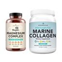 AMANDEAN Premium Magnesium Complex & Marine Collagen Bundle. Korkea absorptio Magnesiumtuhka, Glycinate & Malate. Wild-Caught Hydrolyzed Fish Collagen Protein. Tuki laadukkaita unia, ihoa ja mielialaa