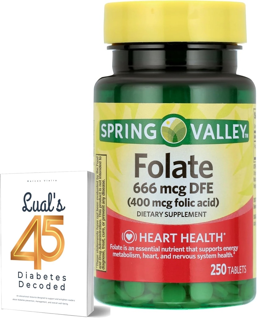 LUAL Spring Valley Folate 666 mikrog DFE (400 mg Foolihappoa) 250 CountBundle 45 diabetes Dekoodattu, Folaatti täydennysosa naisille