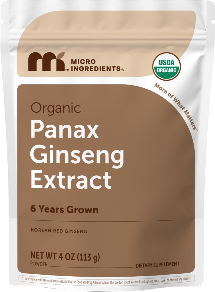 Micro Ingredients Maximum Strength Organic Korean ginseng juuri 200:1 Jauhe, 4 Ounce, Punainen Panax Ginseng jauhe, Aktiiviset ginsenosidit, Vegaaniystävällinen