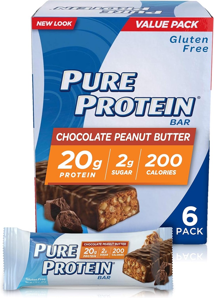 Puhdas proteiini-high Protein Bar Chocolate Peanut Butter-Proteiini Bars--20 Gram proteiinia per Bar-Gluten Free--6-1,76-Ounce Bars