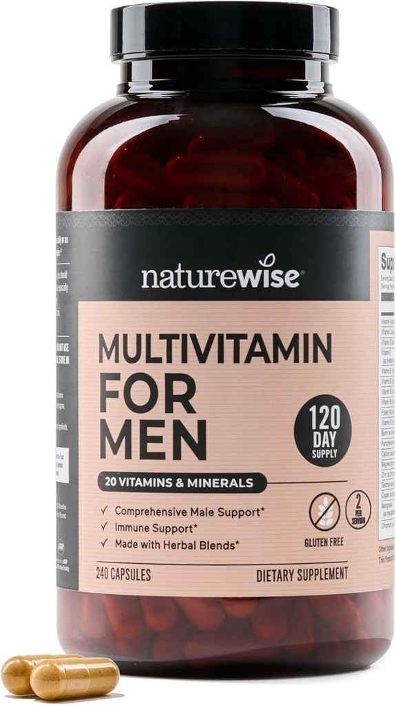 NatureWise Monivitamiini miesten - Päivittäinen mies tuki - Minerals & Yrtit energian, suorituskyky, immuniteetti - kanssa A-vitamiini, C, D, B-Complex - Soy & Gluteeniton, non-GMO - 240 kapselia[6-Kuukauden tarjonta]